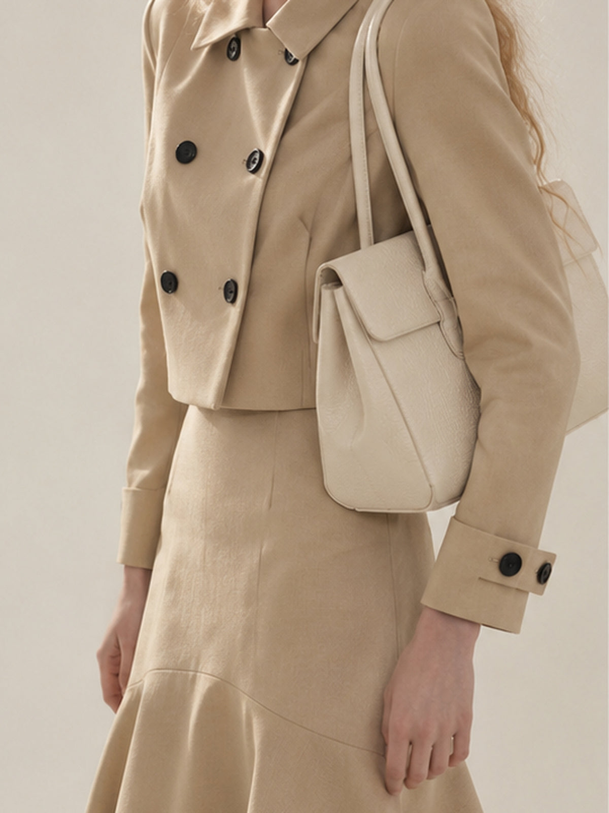 Khaki Double Breasted Trench Jacket Mermaid Skirt Set