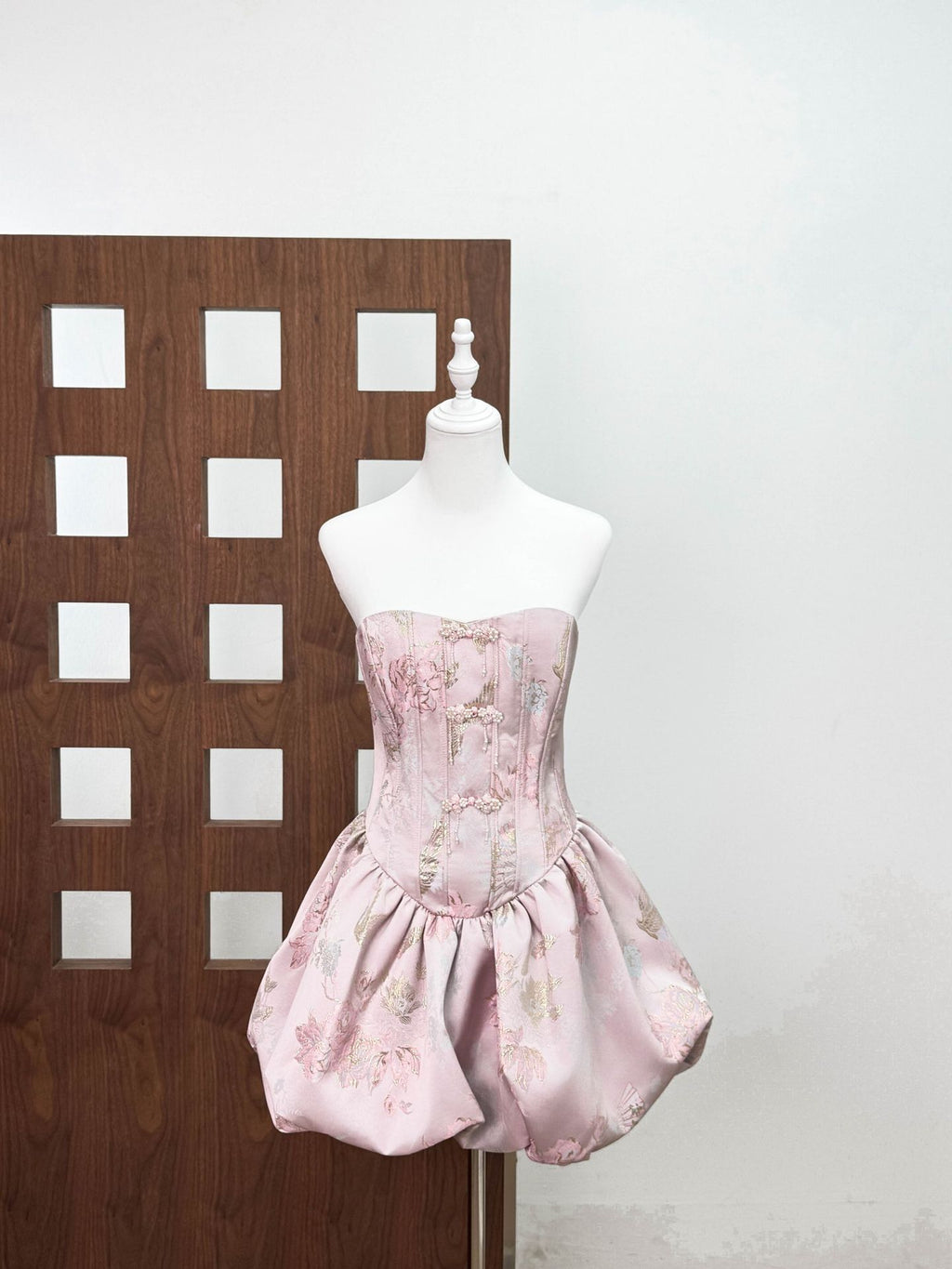Chinoiserie Jacquard Strapless Dress