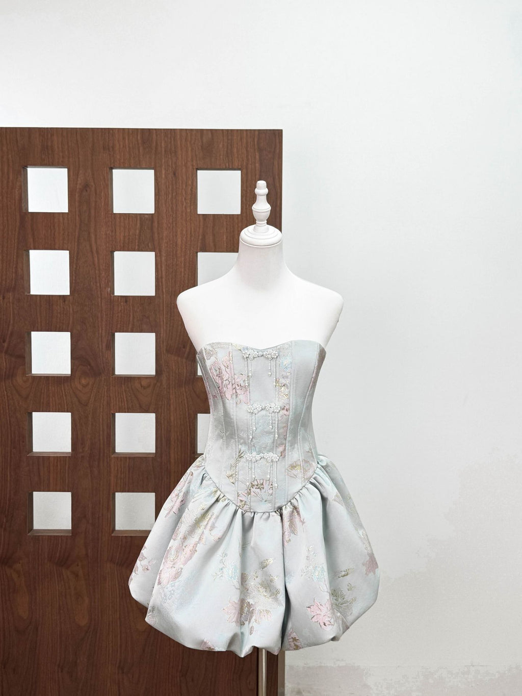 Chinoiserie Jacquard Strapless Dress