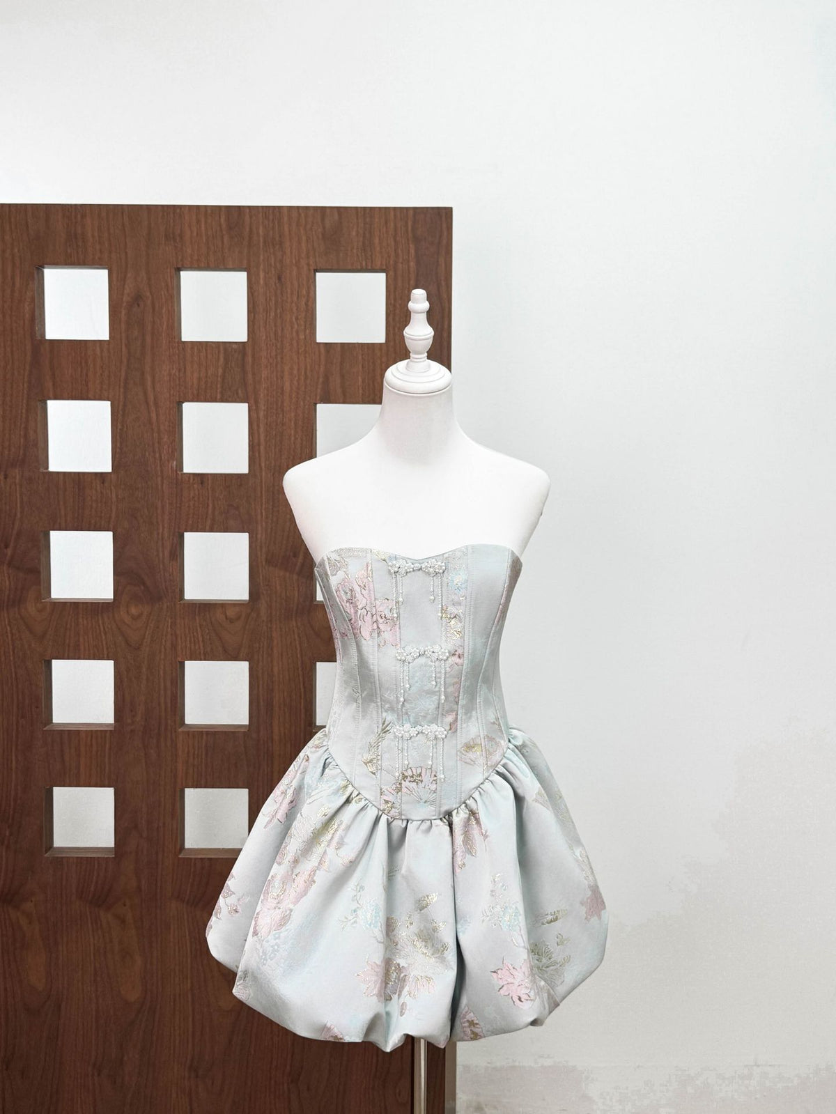 Chinoiserie Jacquard Strapless Dress