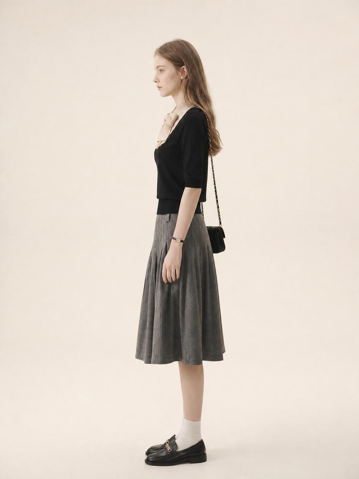 French Chic 2-in-1 Bow Tie Knit Top