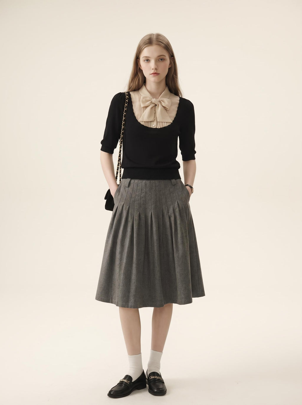 French Chic 2-in-1 Bow Tie Knit Top