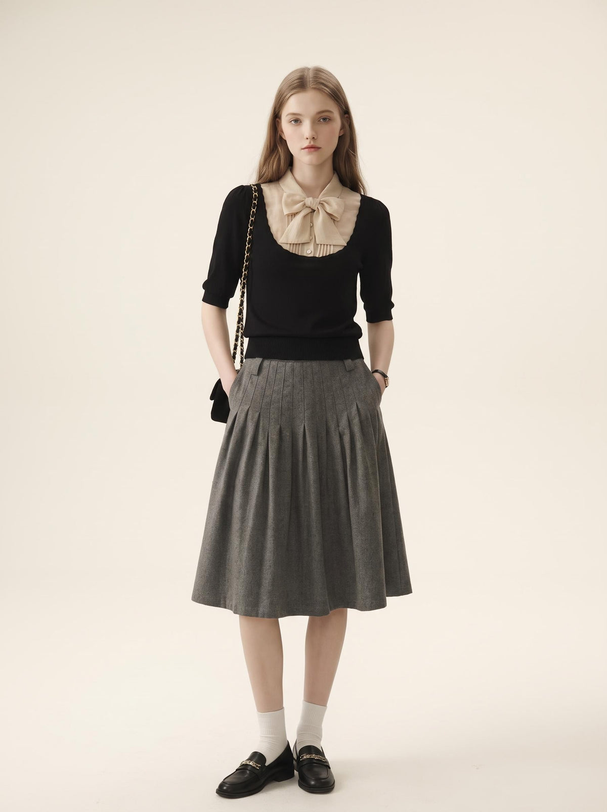 French Chic 2-in-1 Bow Tie Knit Top