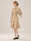 Khaki Double Breasted Trench Jacket Mermaid Skirt Set