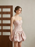 Chinoiserie Jacquard Strapless Dress
