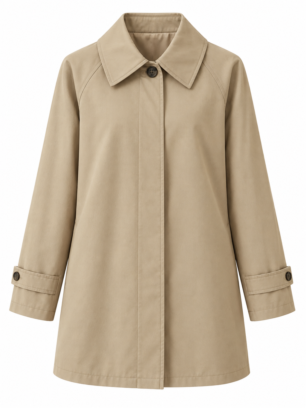 Khaki Mid Length Single Breasted Trench Coat