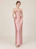 Strapless Satin Bow Evening Gown
